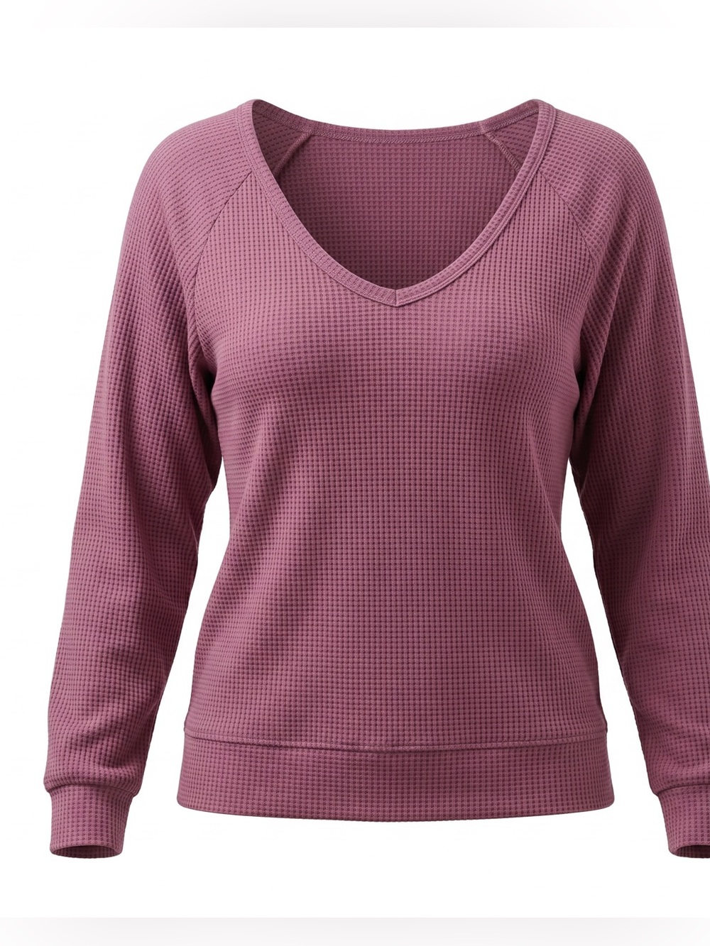 🆕 Free People Santa Clara Thermal Waffle Knit V-Neck Top Mauve Size XS